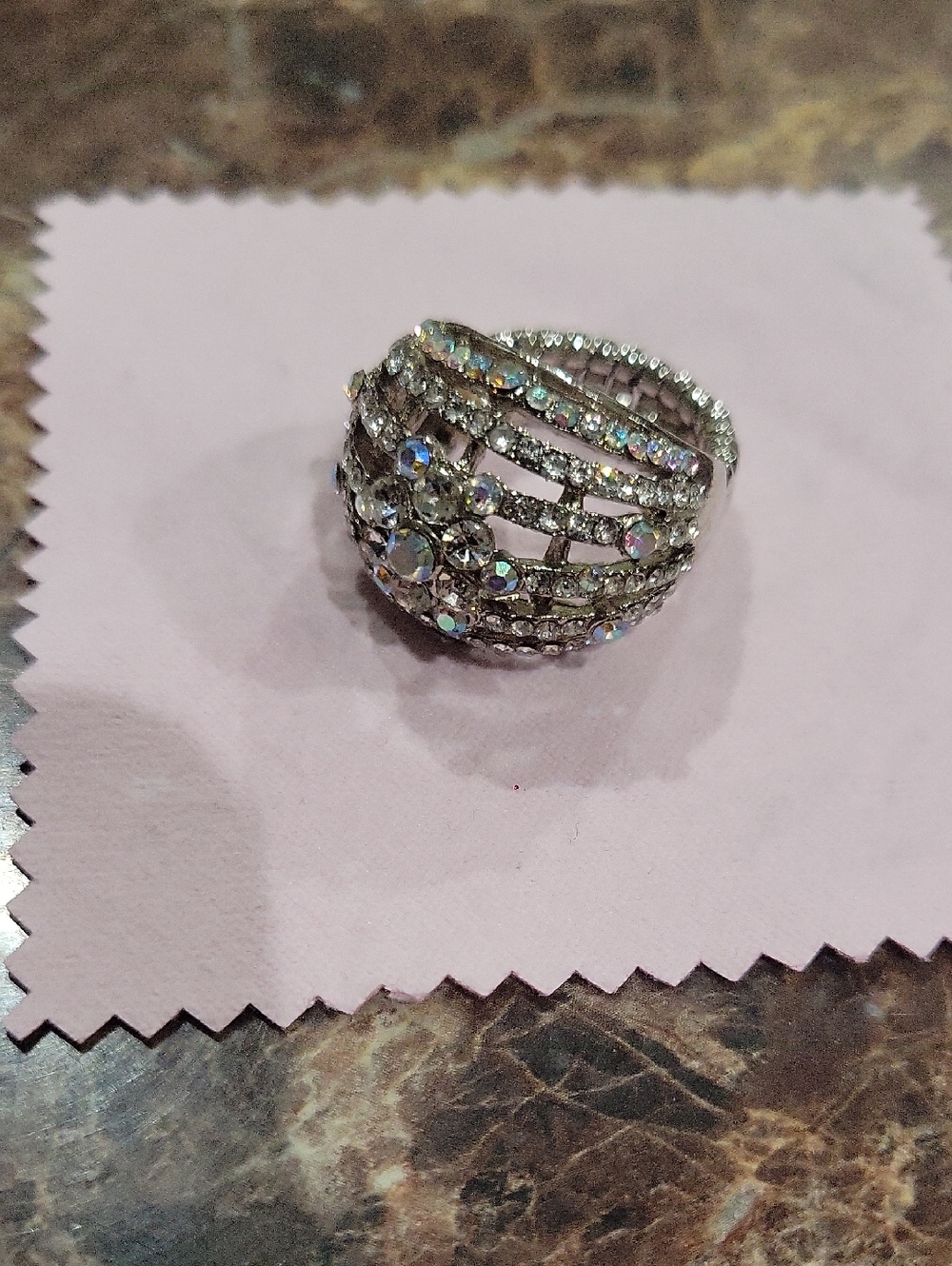 Silver Crystal Multi-Row Statement Ring - Silver